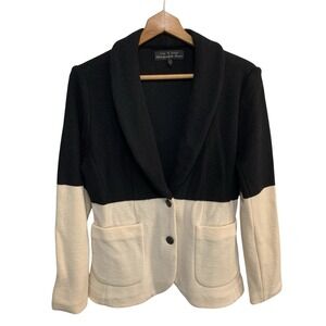 Rag & Bone Knit Blazer Womens M Black Cream Colorblock 100% Wool Cardigan Jacket